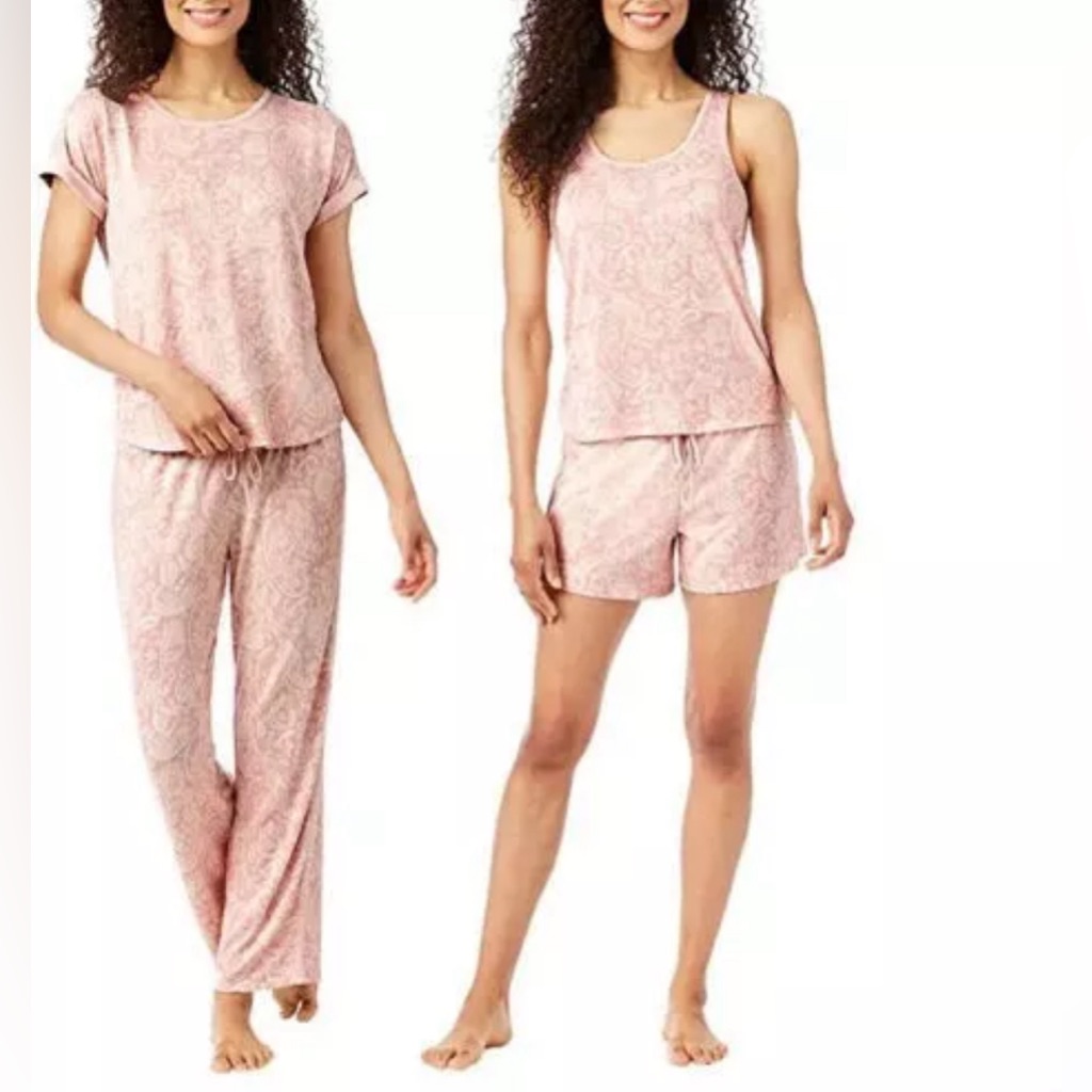 Lucky Brand Pajama Set Womens Small Pink 4pc TeeTankShortPant Nip